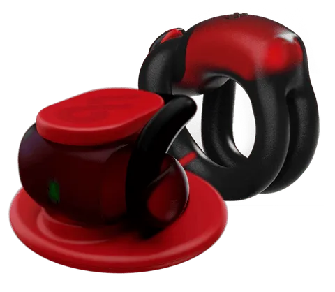 The FirmTech TechRing on its charging base beside a black Performance Ring