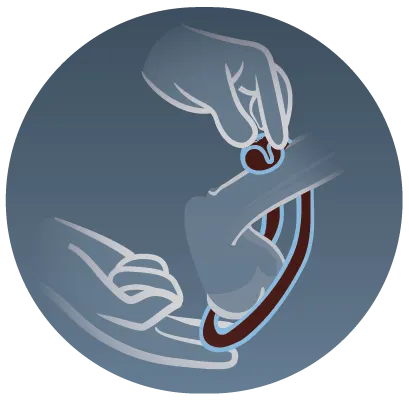 Illustration: two hands holding the ring’s loop open